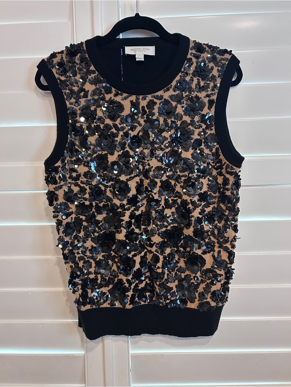 Michael Kors Collection Sequin Cashmere
sweater Vest Black Tan Size Large